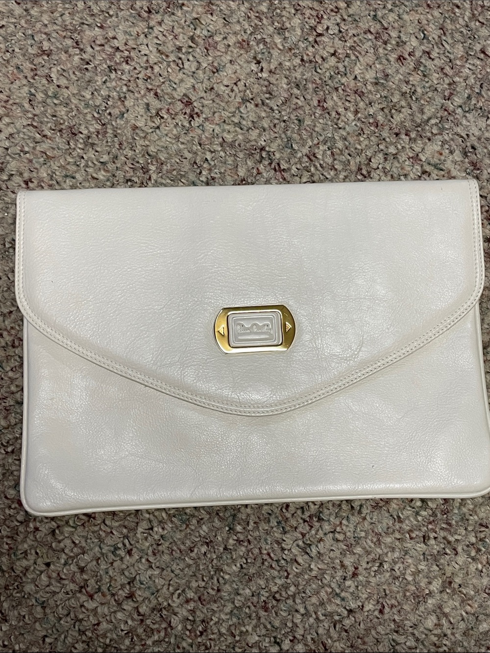 Pierre Cardin White Leather Envelope Clutch with Gold chain strap